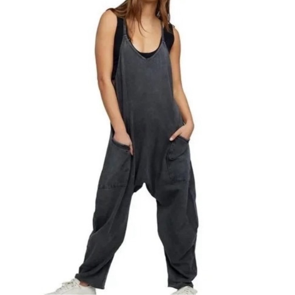 FREE PEOPLE MOVEMENT Hot Shot Onesie in Washed Black Oversize Relaxed Size Small